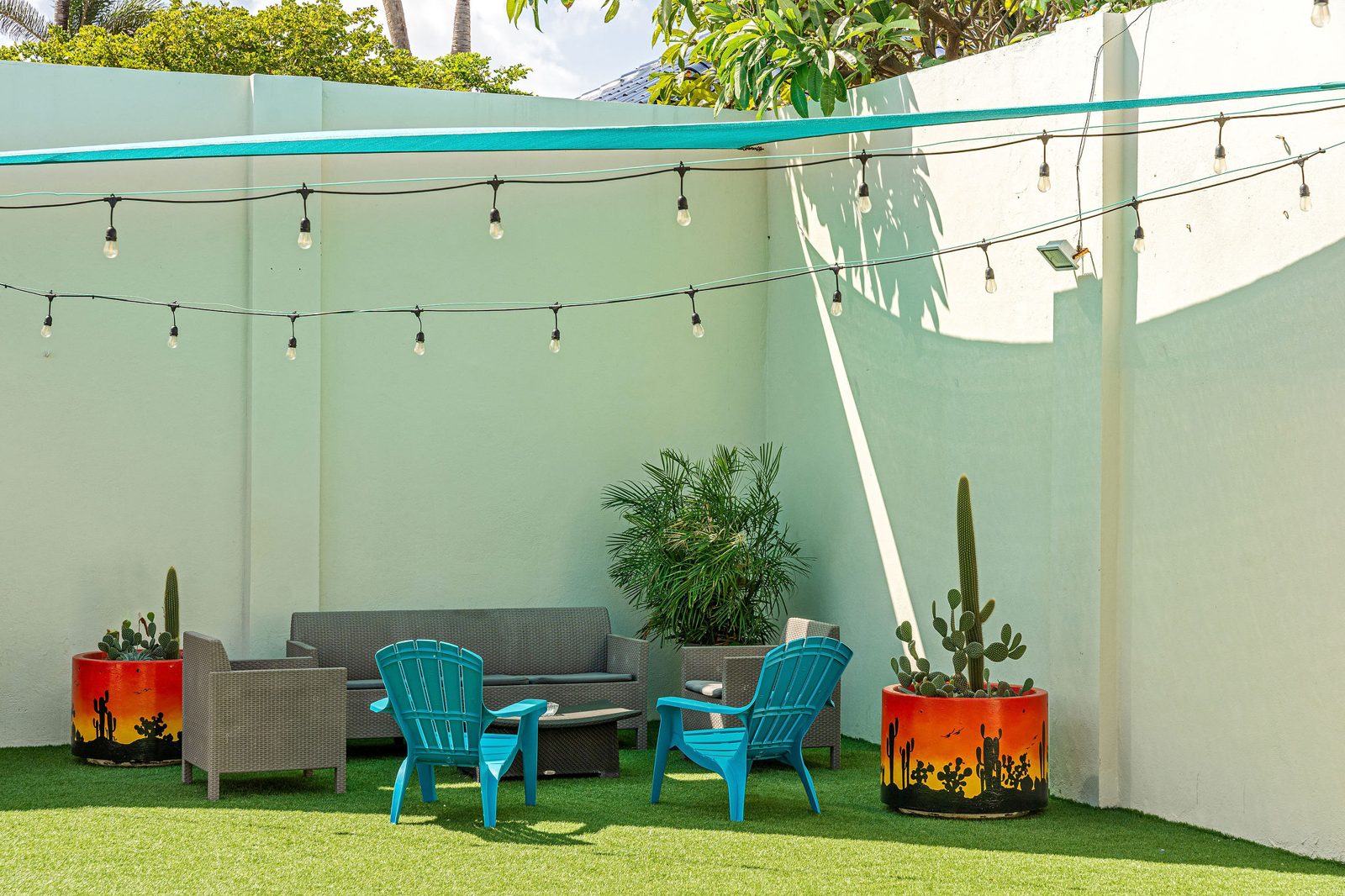 Garden lounge at dusk