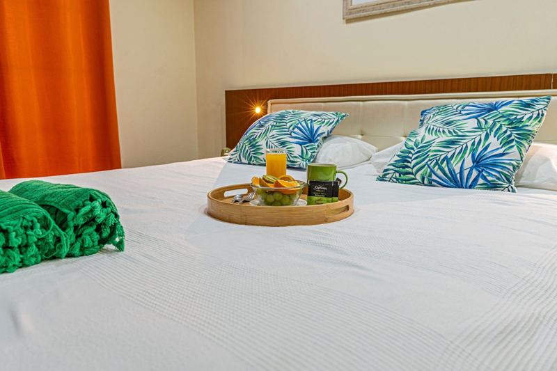 King bed with welcome tray