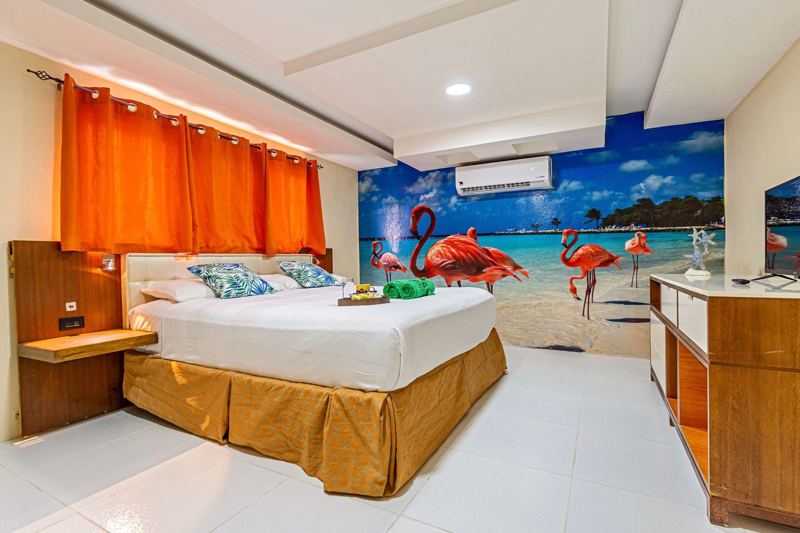 Bedroom with Aruba beach mural