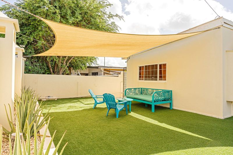 Shade sail over the lawn